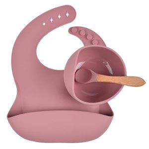 3-Pack Pink Silicone Bib Bowl Spoon Baby Set Matte